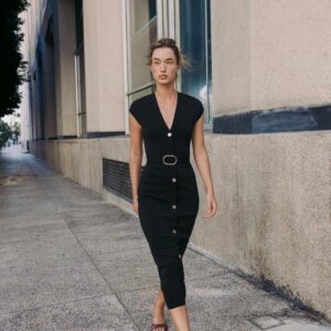 STRETCH MIDI DRESS WITH BELT